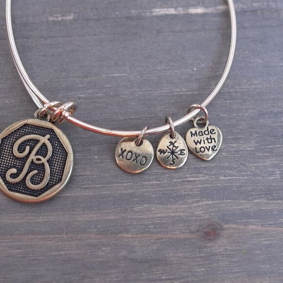 Alex and Ani Bangle Monogram Letter B Charm Bracelet Gold Tone - Picture 3 of 5